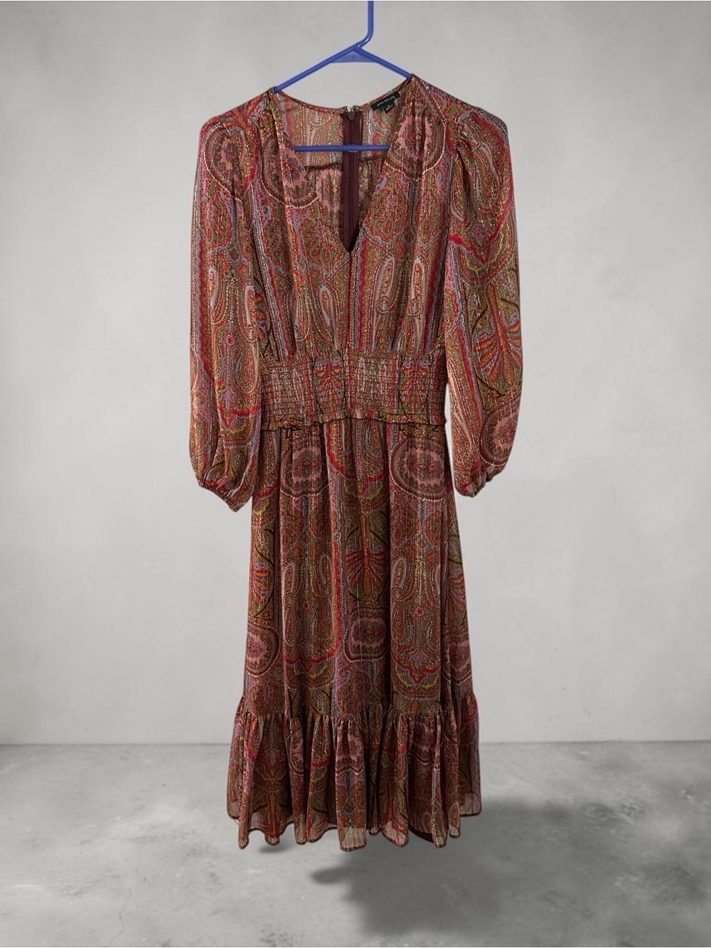 Ann Taylor Paisley Midi Dress in Brown and Red Tones